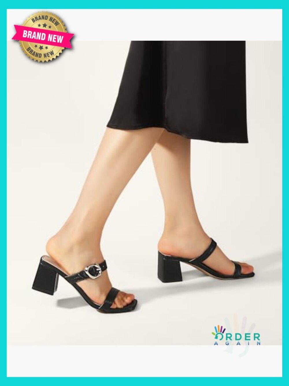 Square Open Toe Block Heel Sandals Two Strap Slip On Mules Chunky Heels - Picture 2 of 7